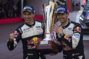 Julien Ingrassia and Sébastien Ogier celebrate victory in Monte Carlo